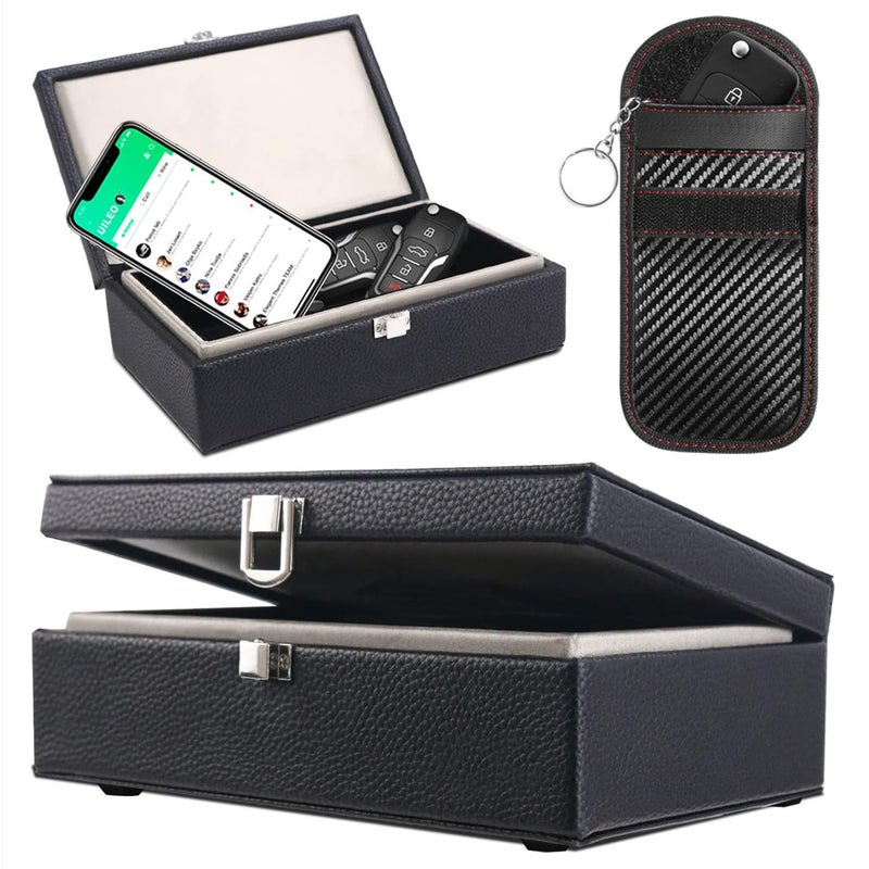 New Crazy Horse High-Grade Rfid Car Remote Control Shielding Key Case Mobile Phone Signal Shielding Box Anti-Location Tracking Box - Image 1